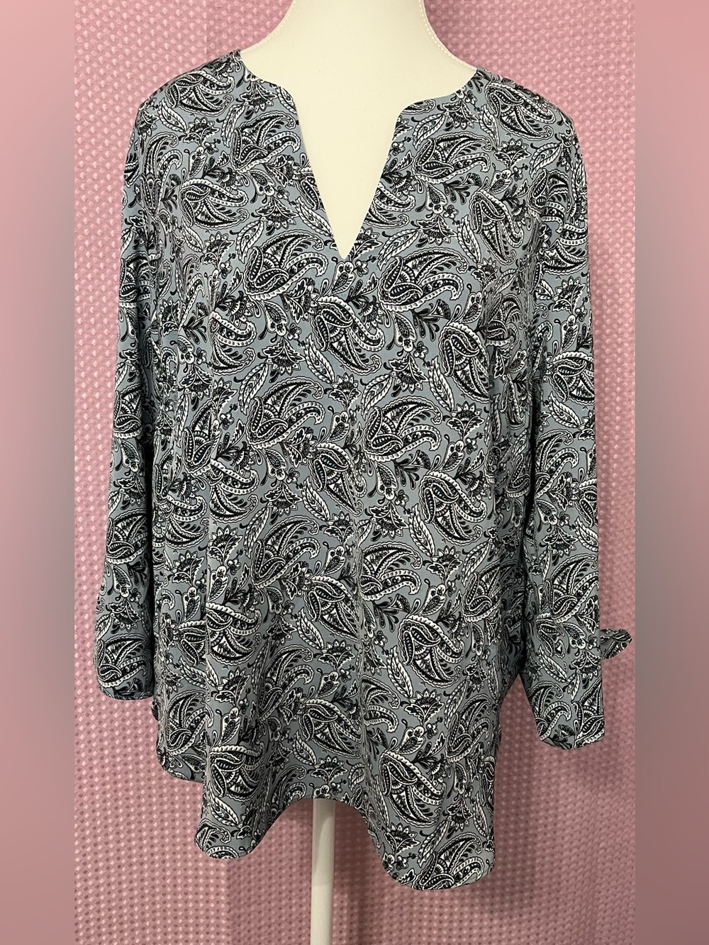 Paisley V-Neck Long Sleeve Top -Blue